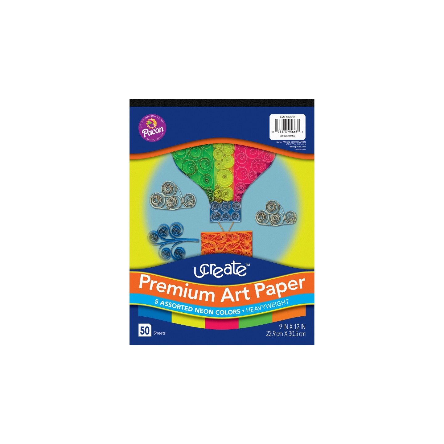 UCreate® Premium Neon Art Paper Pad, 5 Assorted Colors, 9" x 12", 50 Sheets