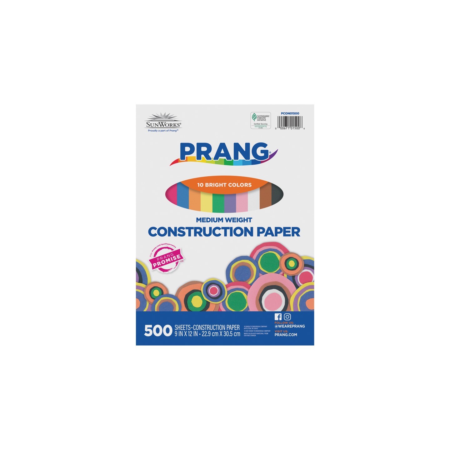 Prang® Construction Paper, Medium Weight, 10 Assorted Colors, 9" x 12", 500 Sheets
