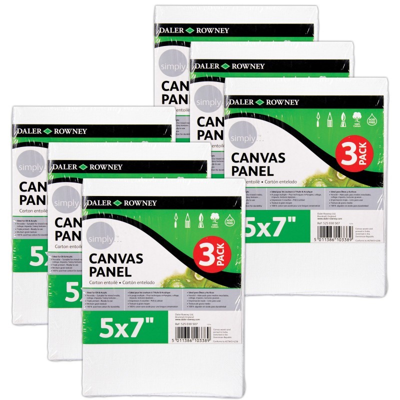 Daler-Rowney Simply White Canvas Panels Set, 5" x 7", 3 Per Pack, 6 Packs