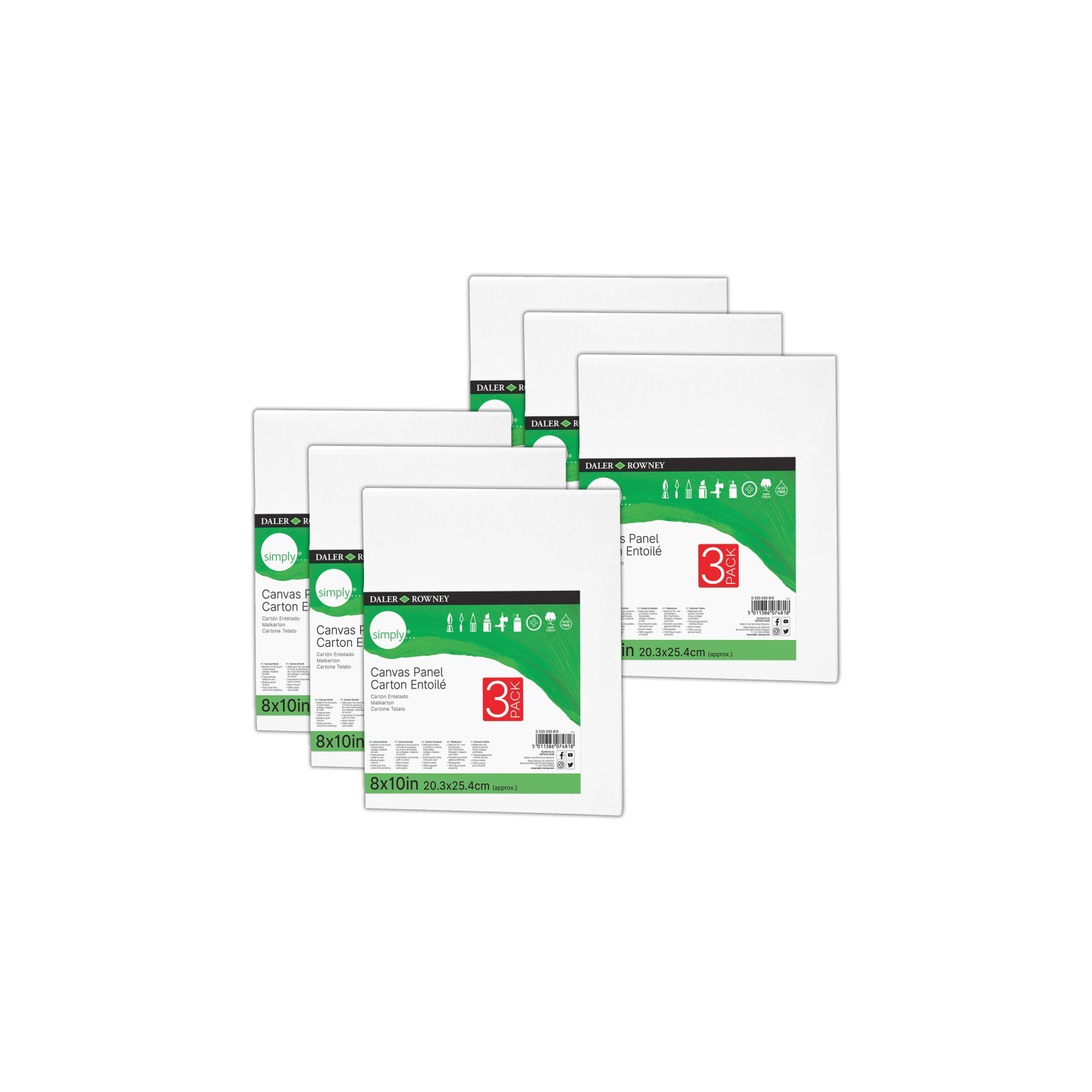 Daler-Rowney Simply White Canvas Panels Set, 8" x 10", 3 Per Pack, 6 Packs