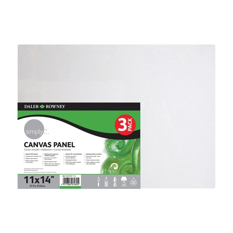 Daler-Rowney Simply White Canvas Panels Set, 11" x 14", 3-Pack