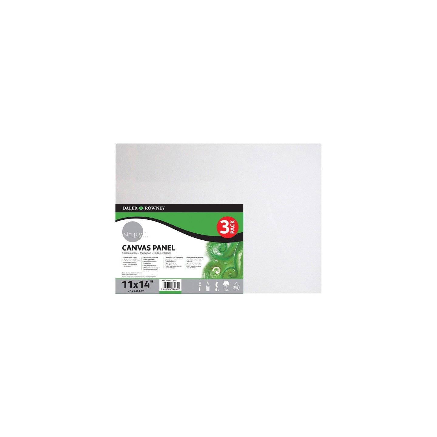 Daler-Rowney Simply White Canvas Panels Set, 11" x 14", 3-Pack