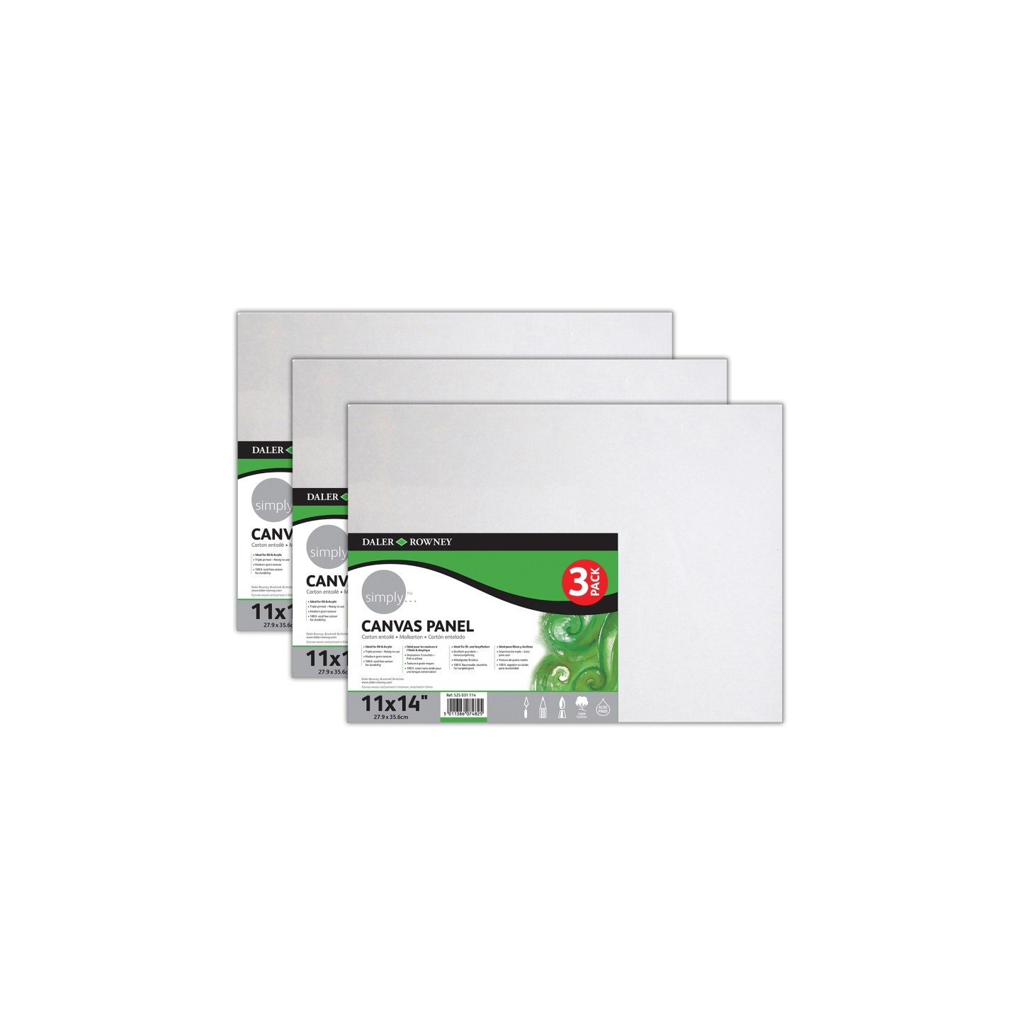Daler-Rowney Simply White Canvas Panels Set, 11" x 14", 3 Per Pack, 3 Packs
