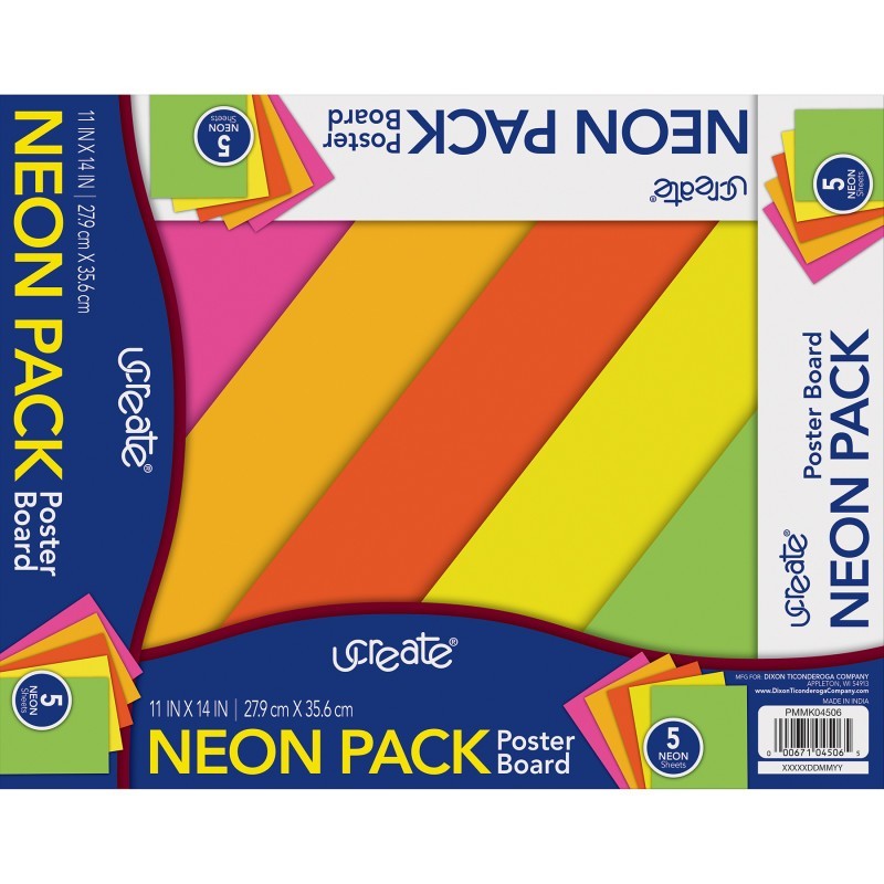 UCreate® Neon Poster Board, 5 Assorted Colors, 11" x 14", 5 Sheets
