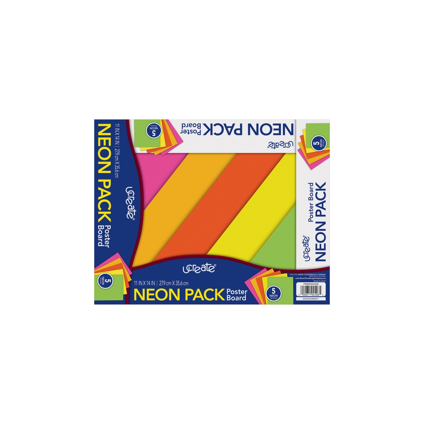 UCreate® Neon Poster Board, 5 Assorted Colors, 11" x 14", 5 Sheets