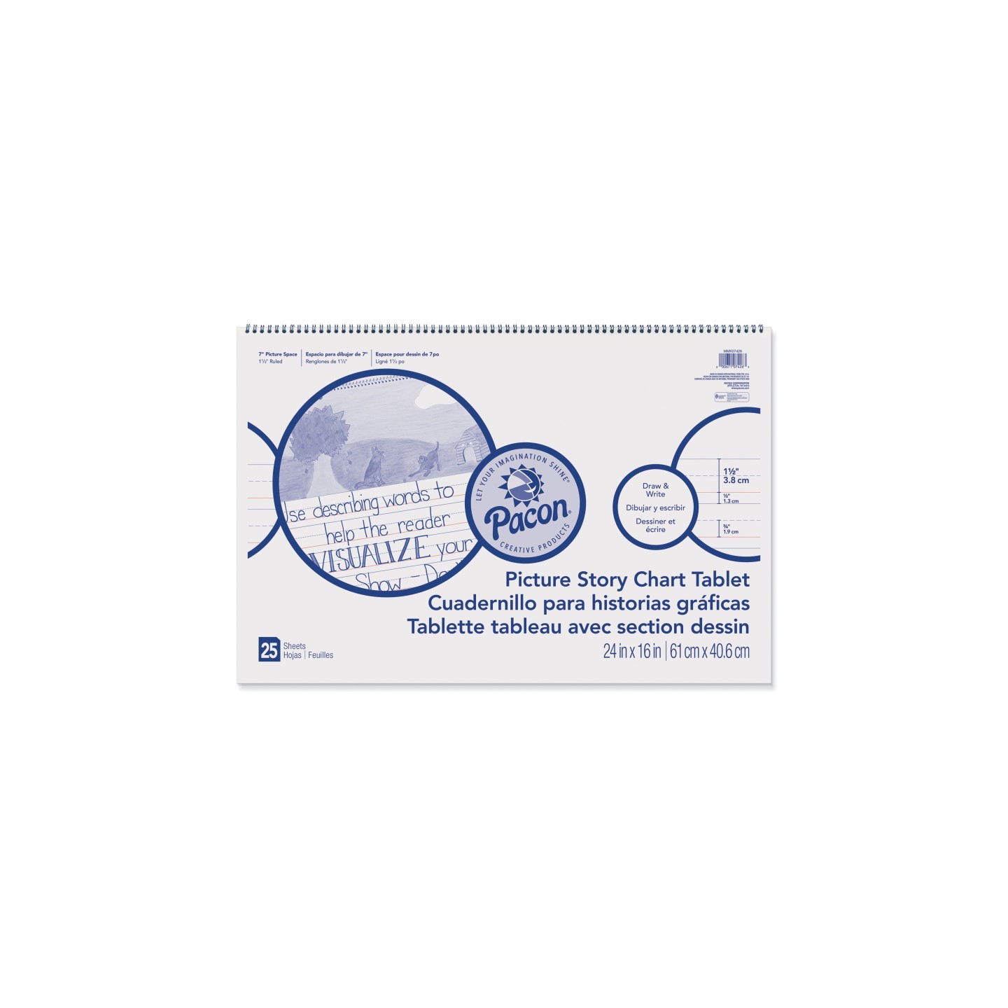Pacon® Picture Story Chart Tablet, White, Ruled Long, 1-1/2" Ruled, 24" x 16", 25 Sheets