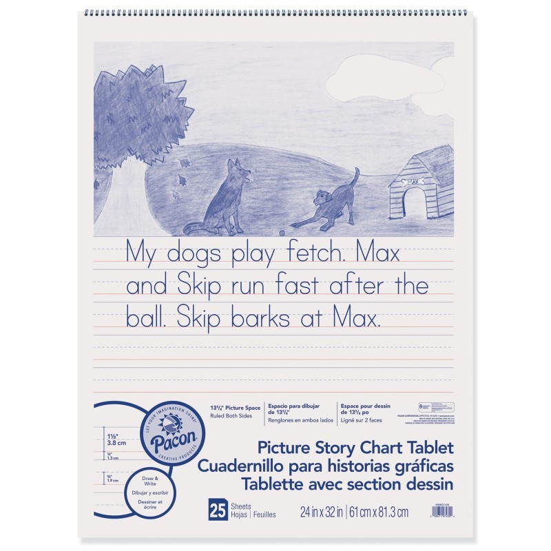 Pacon® Picture Story Chart Tablet, White, Ruled Short, 1-1/2" Ruled, 24" x 32", 25 Sheets