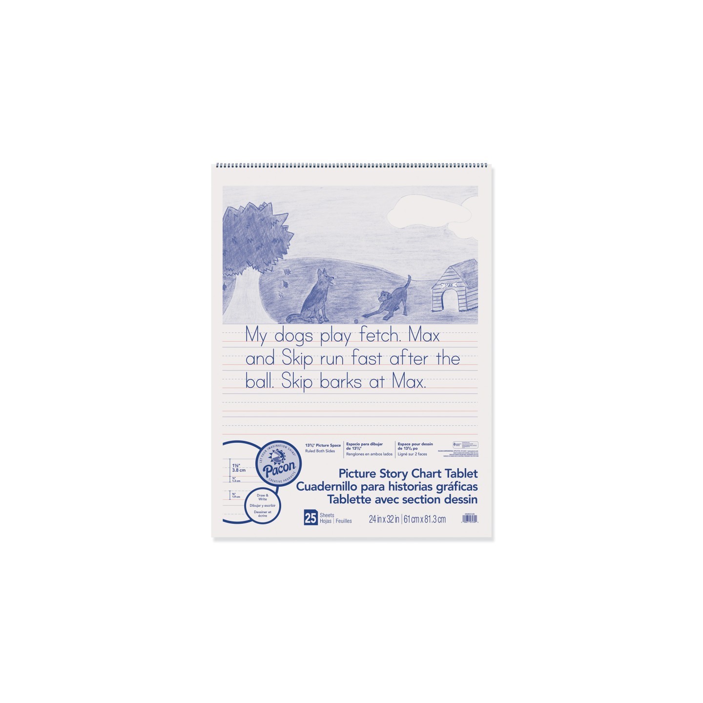 Pacon® Picture Story Chart Tablet, White, Ruled Short, 1-1/2" Ruled, 24" x 32", 25 Sheets