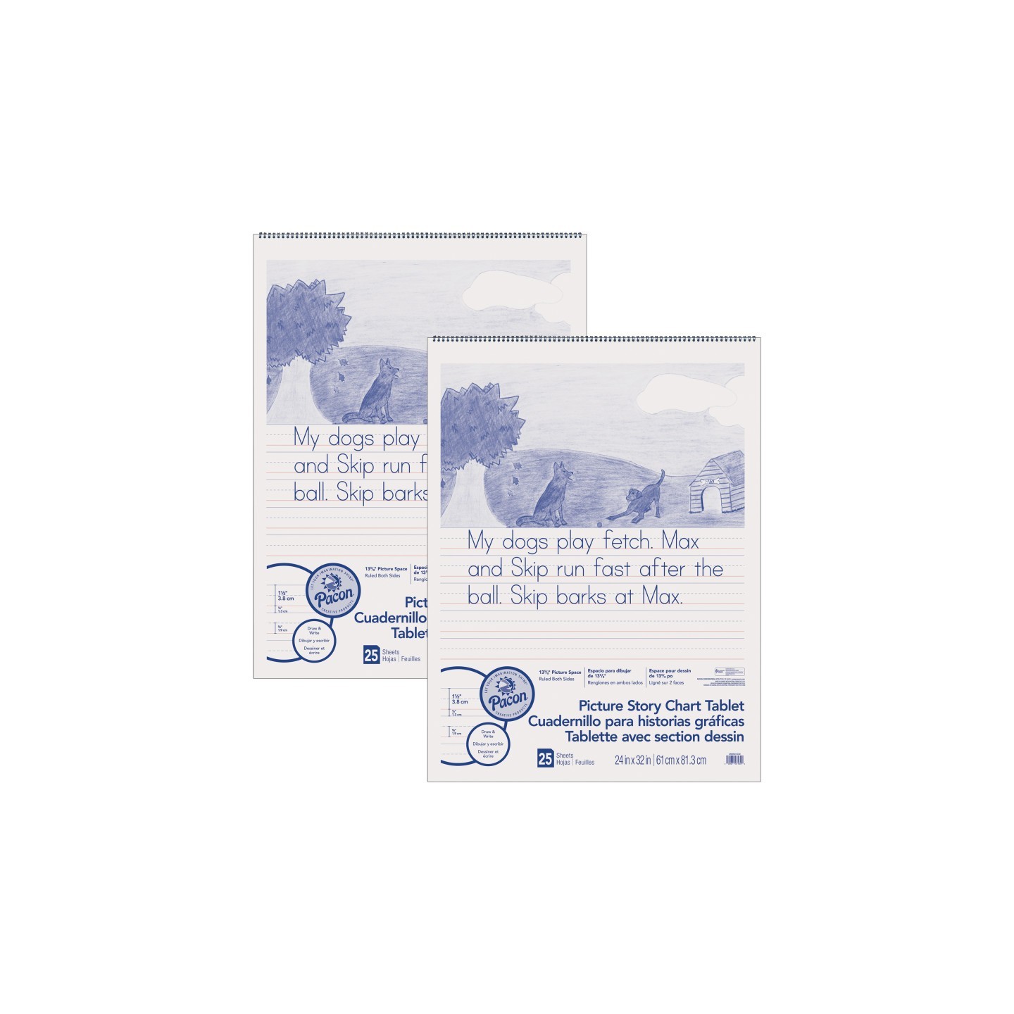 Pacon® Picture Story Chart Tablet, White, Ruled Short, 1-1/2" Ruled, 24" x 32", 25 Sheets, Pack of 2