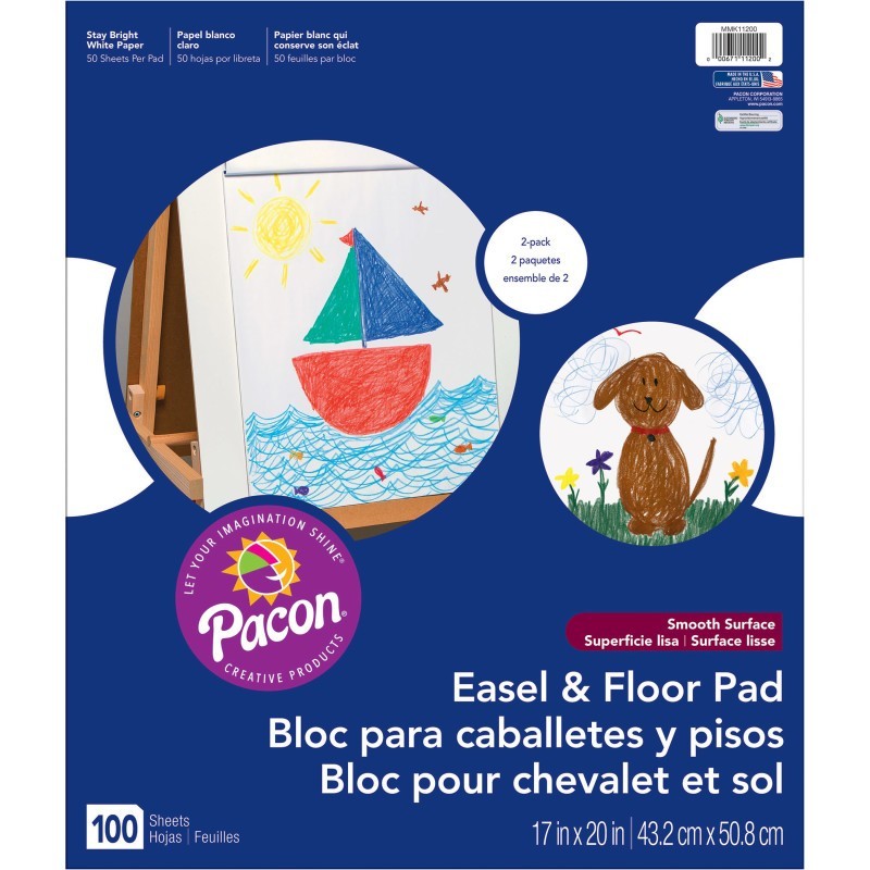 Pacon® Easel & Floor Pads, White, Unruled 17" x 20", 50 Sheets, Pack of 2