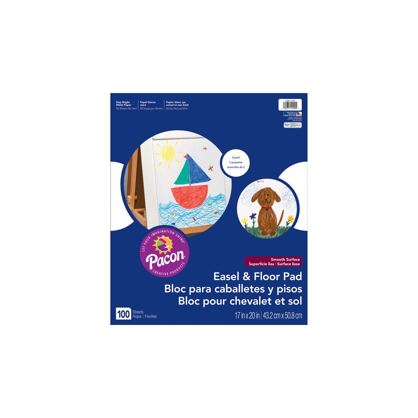 Pacon® Easel & Floor Pads, White, Unruled 17" x 20", 50 Sheets, Pack of 2