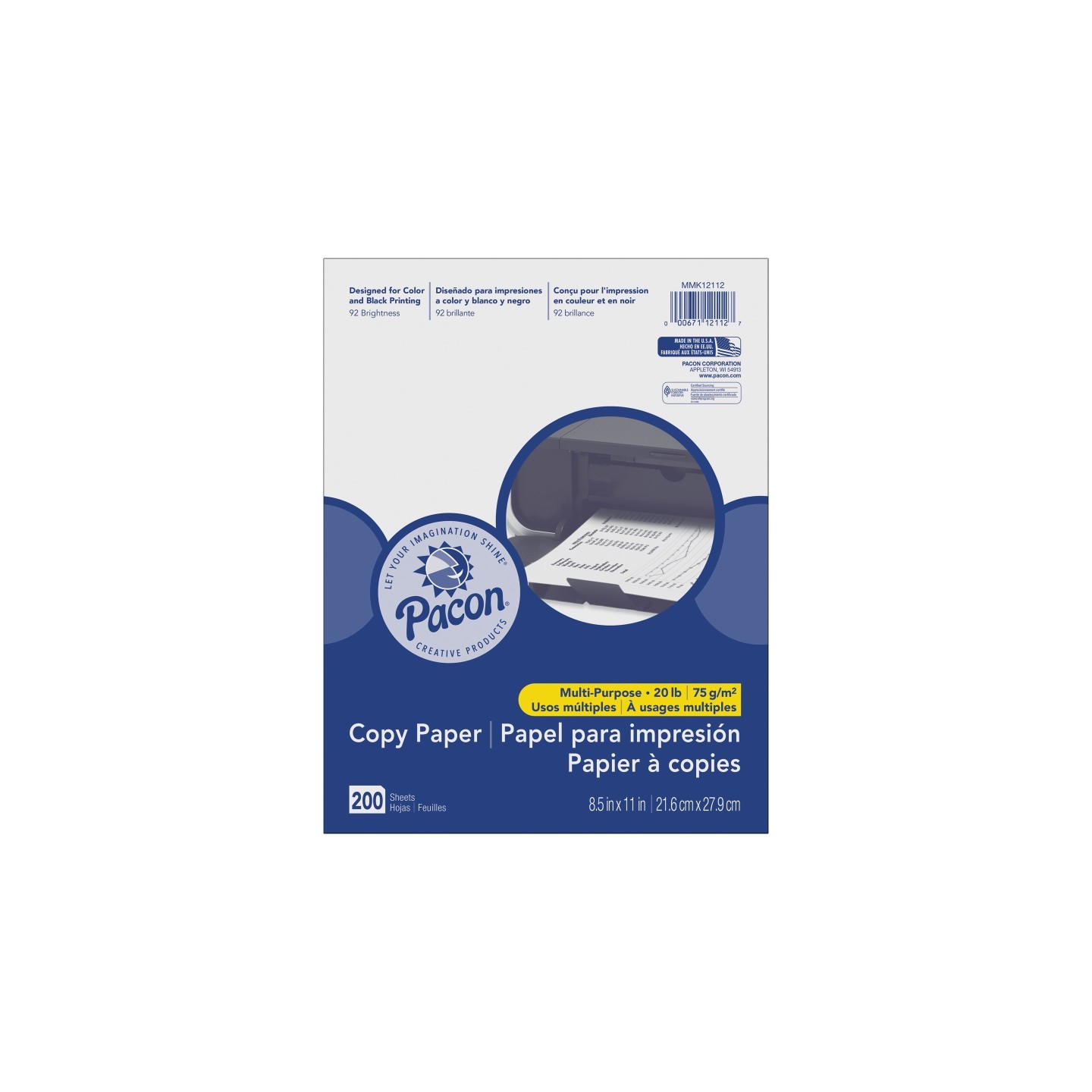 Pacon® Multi-Purpose Paper, White, 20 lb., 8-1/2" x 11", 200 Sheets