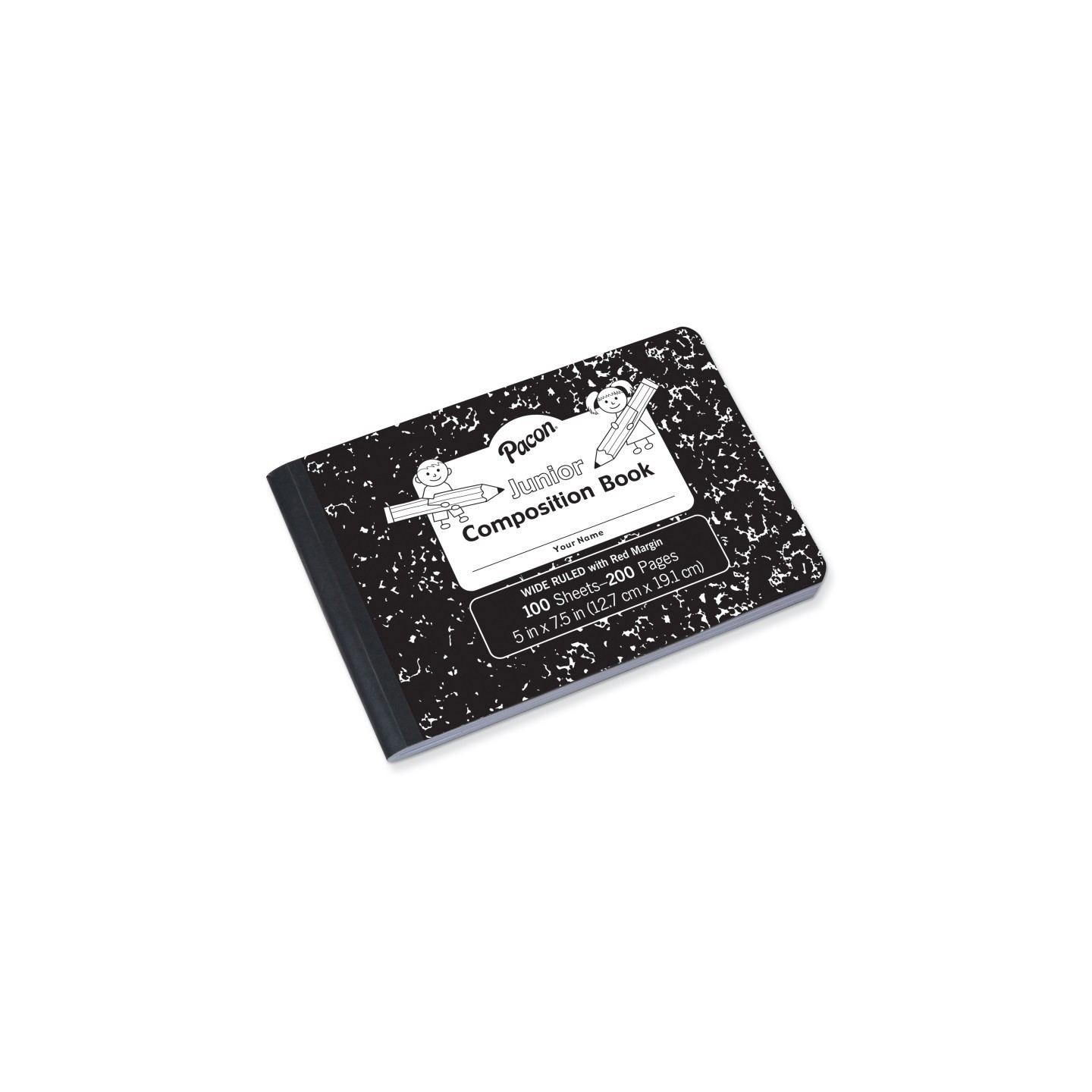 Pacon® Junior Composition Book, Black Marble, 3/8" Ruled 5" x 7-1/2", 100 Sheets