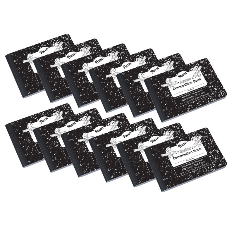 Pacon® Junior Composition Book, Black Marble, 3/8" Ruled 5" x 7-1/2", 100 Sheets, Pack of 12