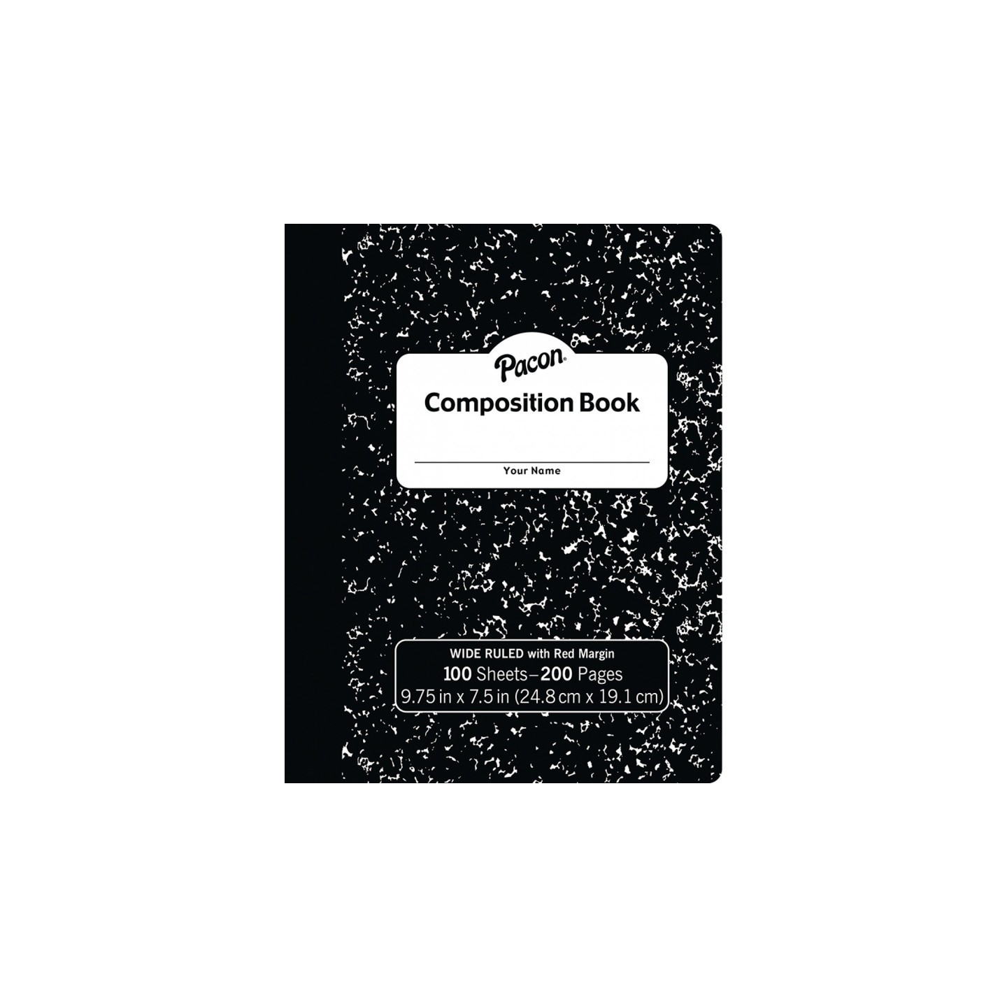Pacon® Composition Book, Black Marble, 3/8" Ruled w/Margin, 9-3/4" x 7-1/2", 100 Sheets