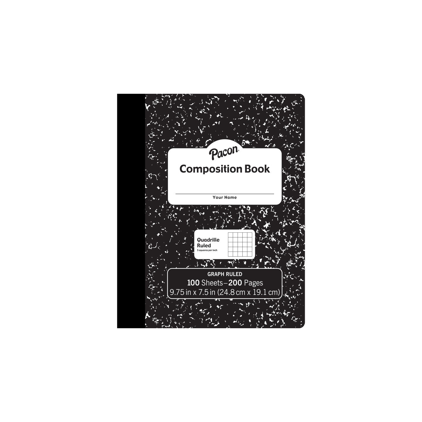 Pacon® Composition Book, Black Marble, 1/5" Quadrille Ruled, 9-3/4" x 7-1/2", 100 Sheets