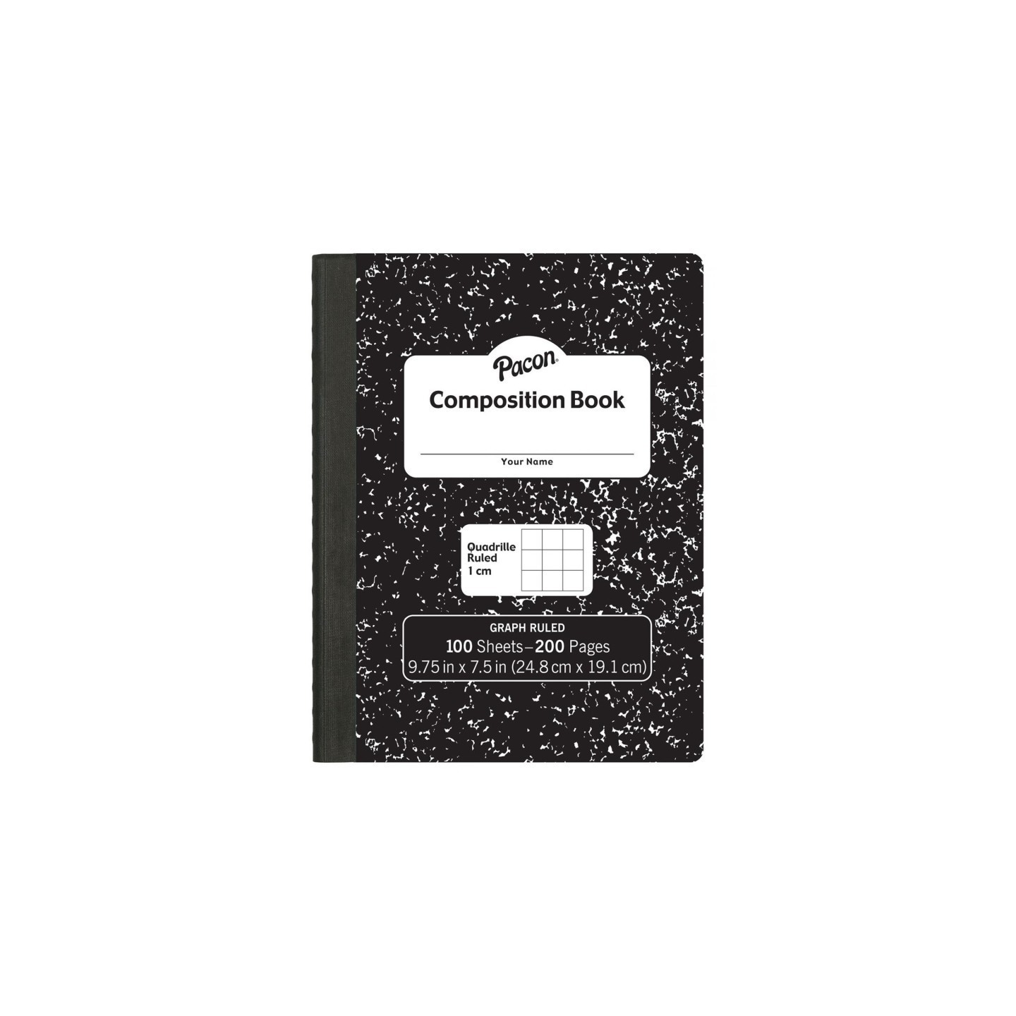 Pacon® Composition Book, Black Marble, 1 cm Quadrille Ruled 9-3/4" x 7-1/2", 100 Sheets