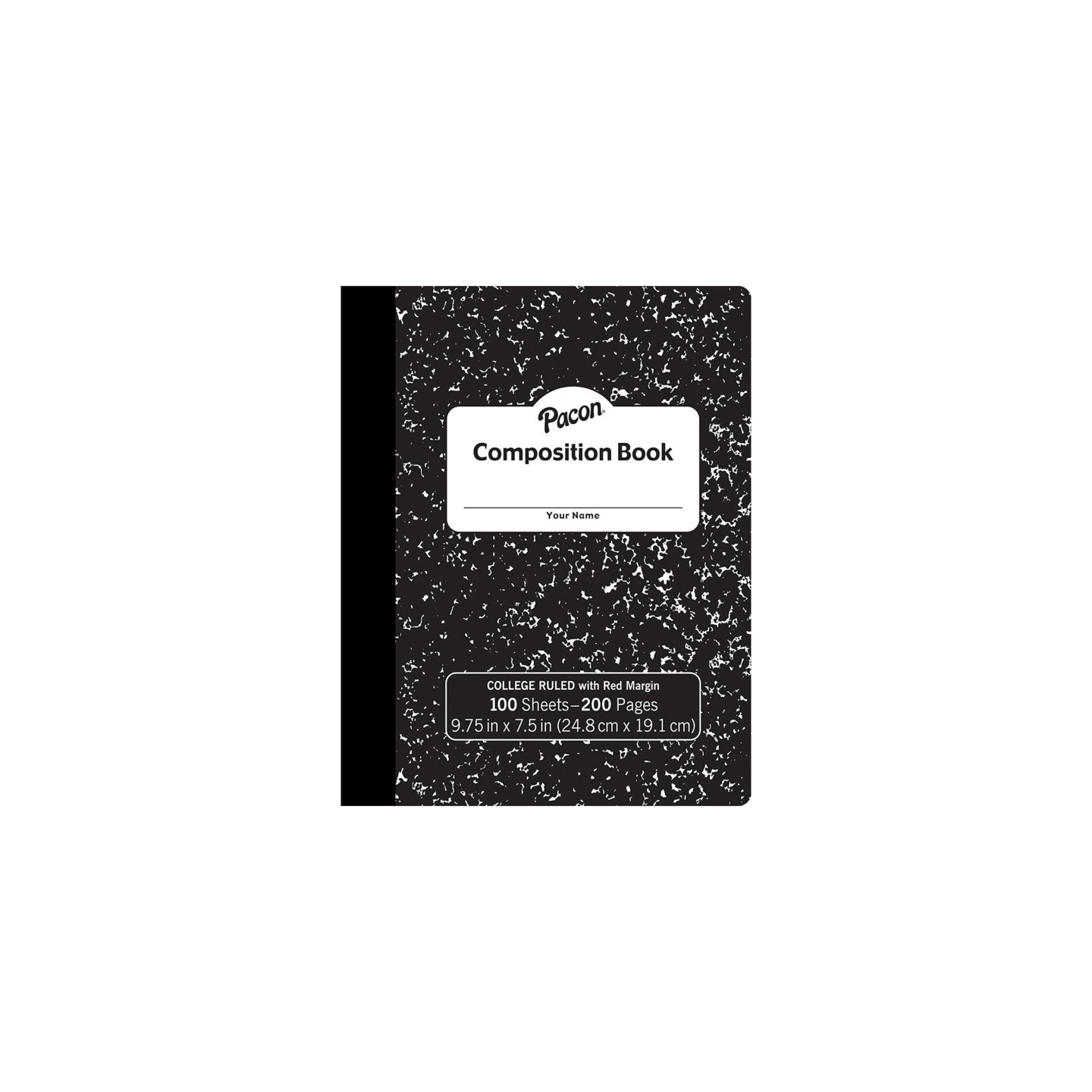 Pacon® Composition Book, Black Marble, 9/32" Ruled w/ Margin, 9-3/4" x 7-1/2", 100 Sheets