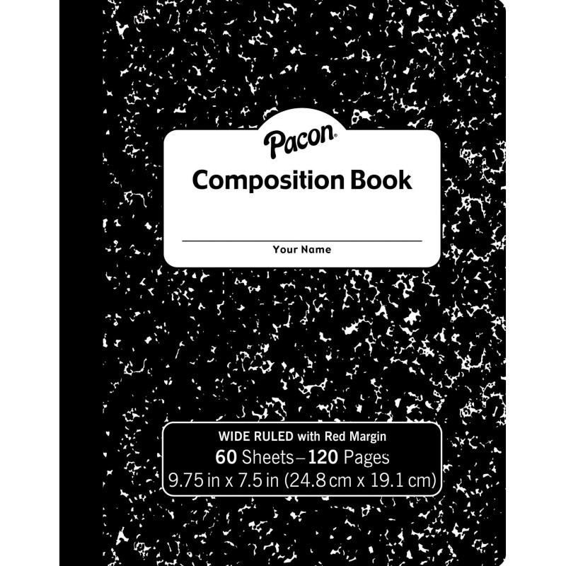 Pacon® Composition Book, Black Marble, 3/8" Ruled w/Margin, 9-3/4" x 7-1/2", 60 Sheets