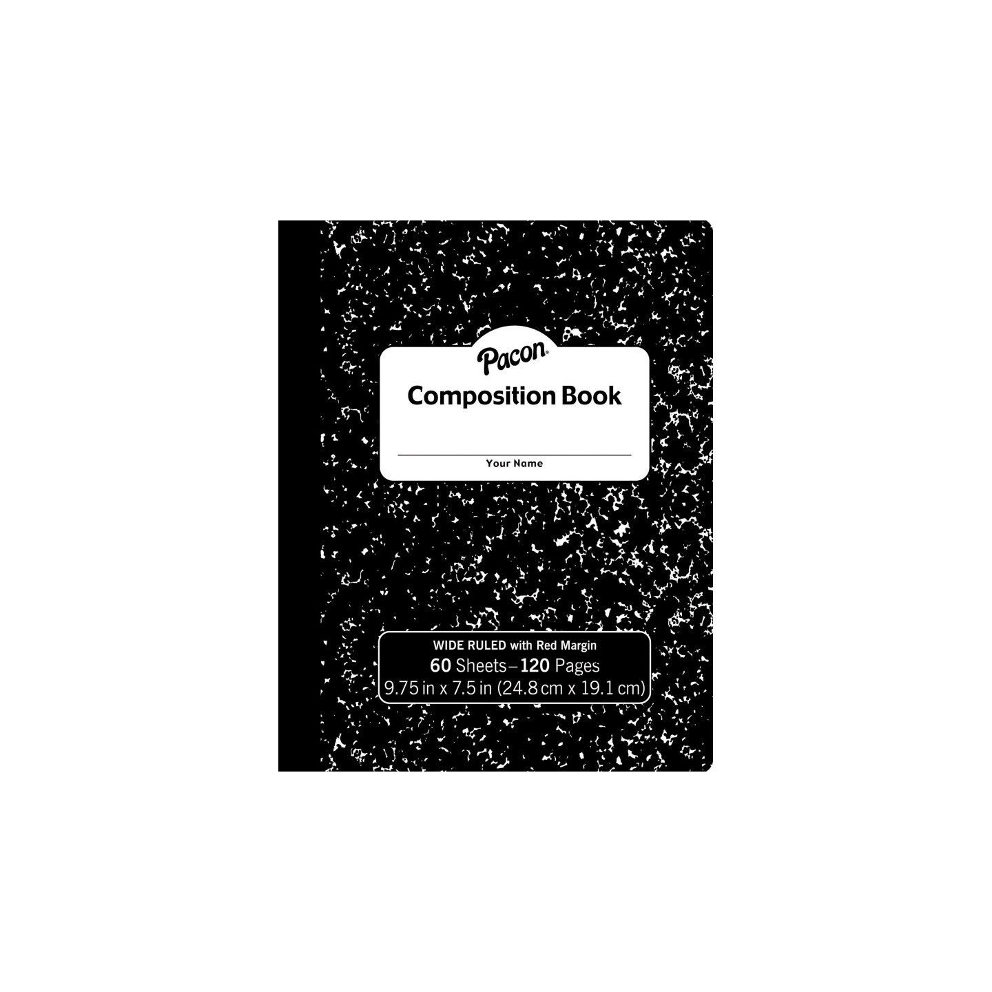 Pacon® Composition Book, Black Marble, 3/8" Ruled w/Margin, 9-3/4" x 7-1/2", 60 Sheets