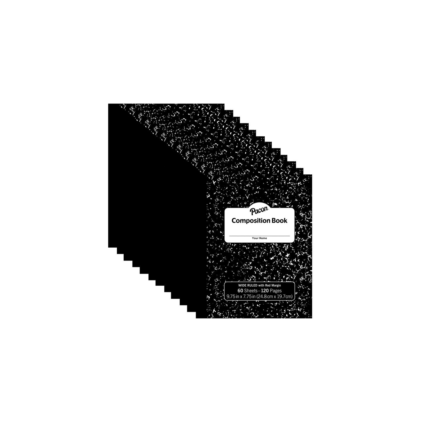 Pacon® Composition Book, Black Marble, 3/8" Ruled w/Margin, 9-3/4" x 7-3/4", 60 Sheets, Pack of 12