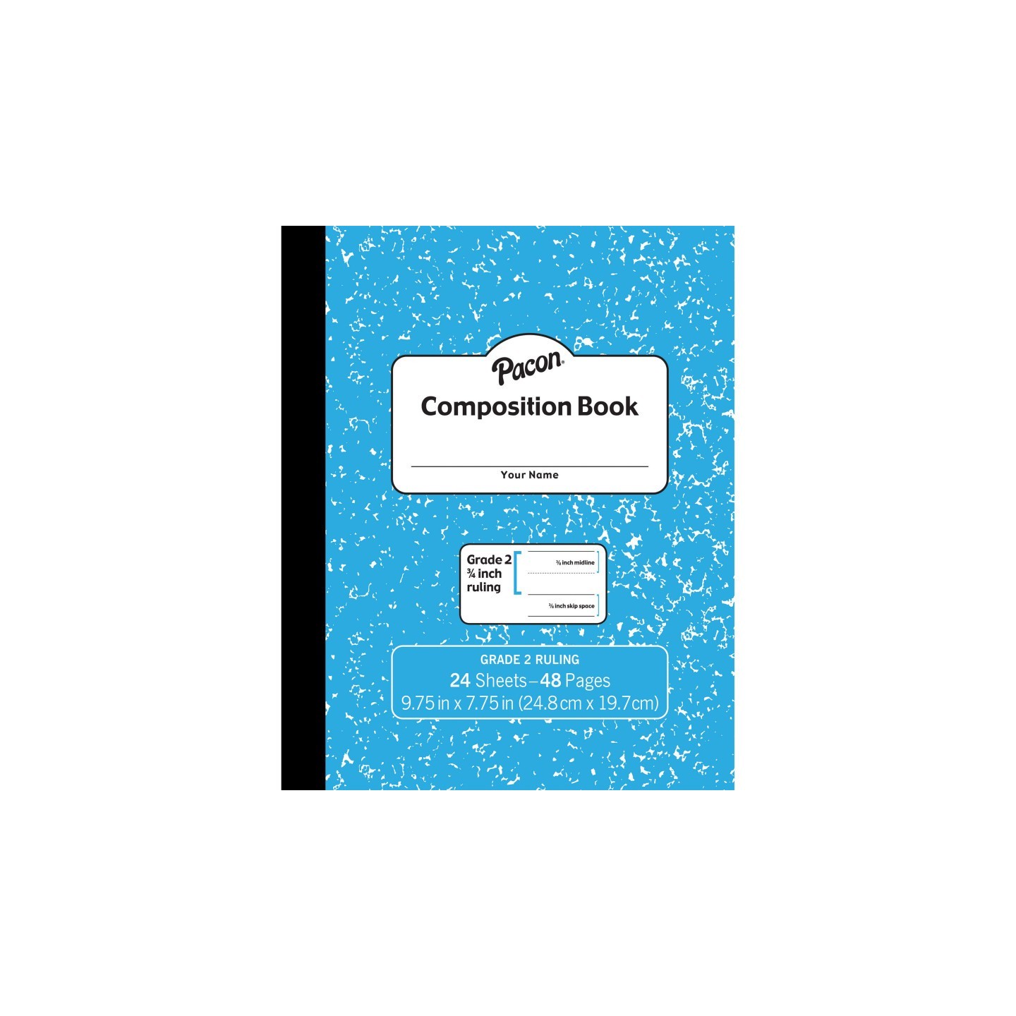 Pacon® Composition Book, Grade 2, Blue Marble, 3/4" x 3/8" x 3/8" Ruled, 9-3/4" x 7-3/4", 24 Sheets