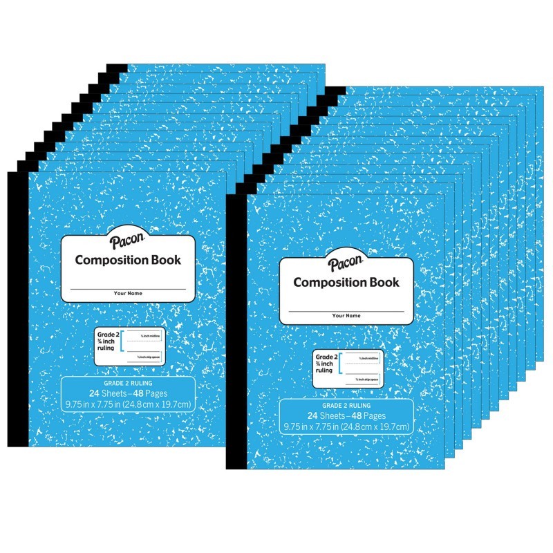 Pacon® Composition Book, Grade 2, Blue Marble, 3/4" x 3/8" x 3/8" Ruled, 9-3/4" x 7-3/4", 24 Sheets, Pack of 24