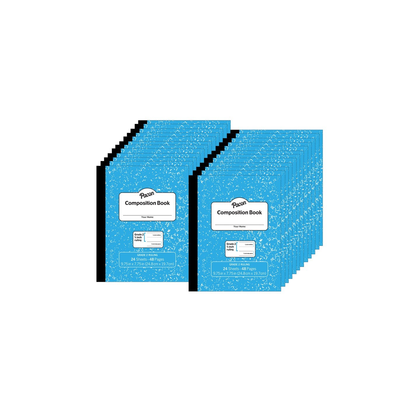 Pacon® Composition Book, Grade 2, Blue Marble, 3/4" x 3/8" x 3/8" Ruled, 9-3/4" x 7-3/4", 24 Sheets, Pack of 24