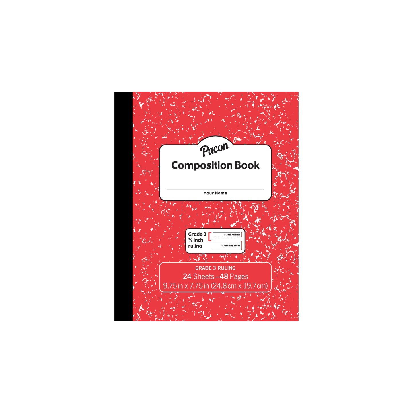 Pacon® Composition Book, Grade 3, Red Marble, 3/8" x 3/16" x 3/16" Ruled, 9-3/4" x 7-3/4", 24 Sheets