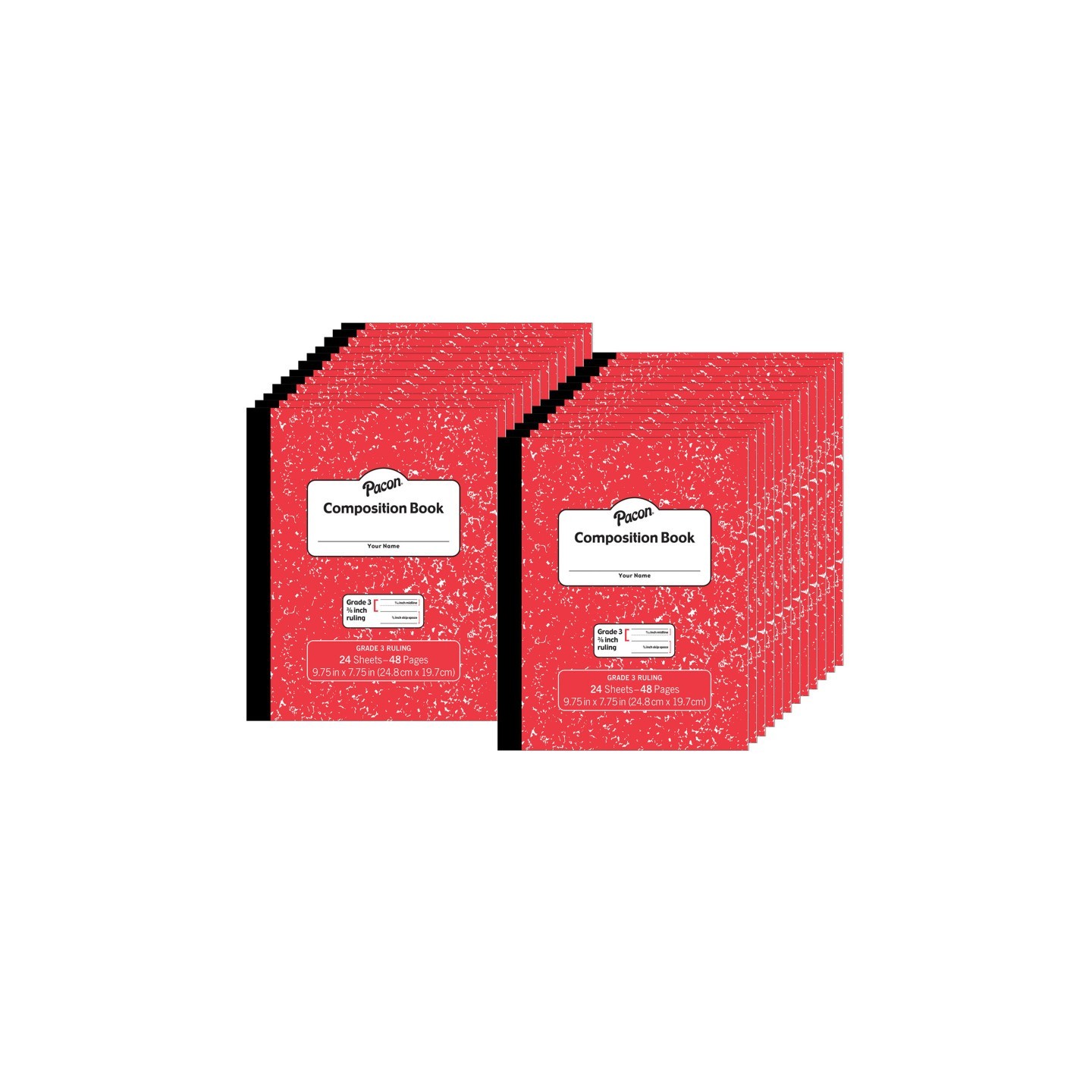 Pacon® Composition Book, Grade 3, Red Marble, 3/8" x 3/16" x 3/16" Ruled, 9-3/4" x 7-3/4", 24 Sheets, Pack of 24