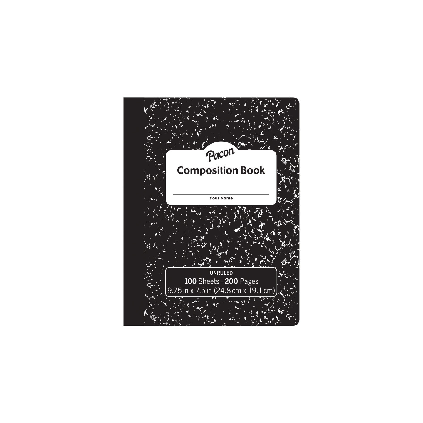 Pacon® Composition Book, Black Marble, Unruled 9-3/4" x 7-1/2", 100 Sheets