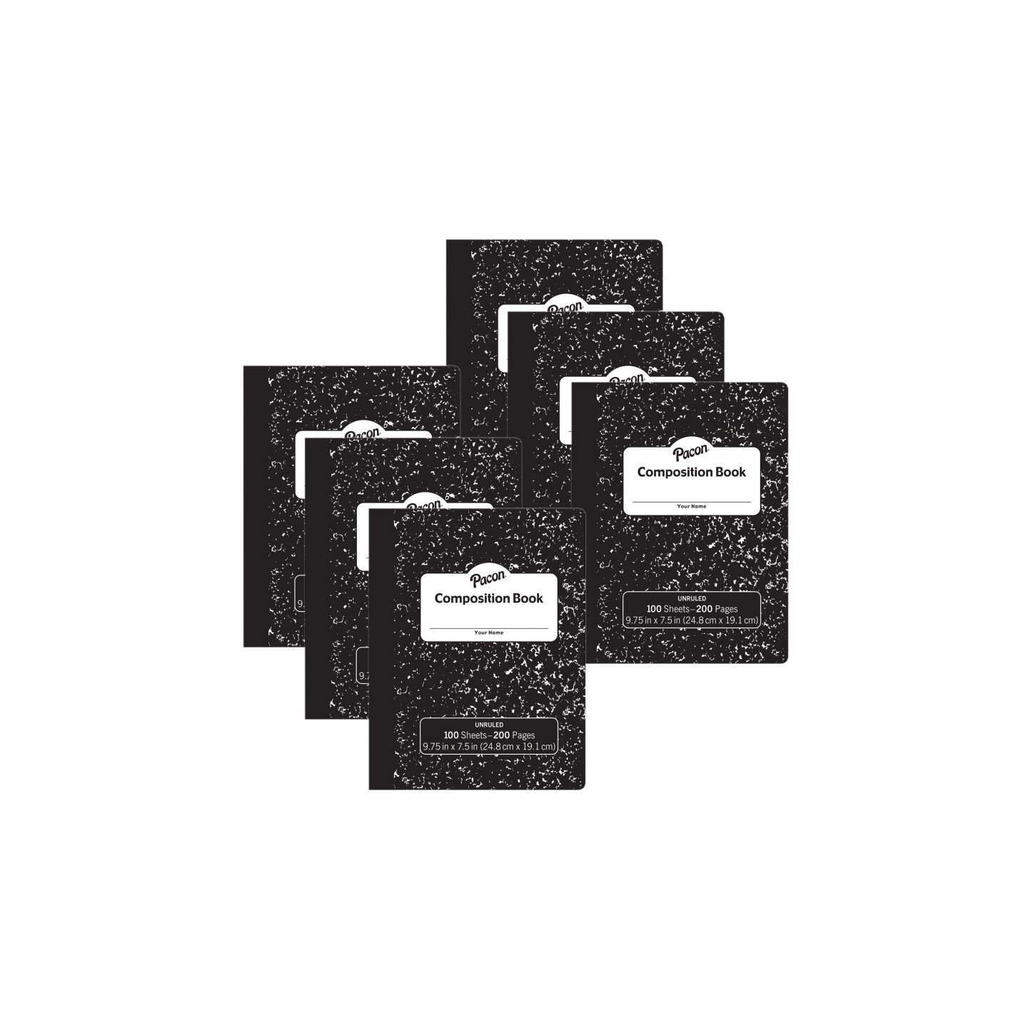 Pacon® Composition Book, Black Marble, Unruled 9-3/4" x 7-1/2", 100 Sheets, Pack of 6