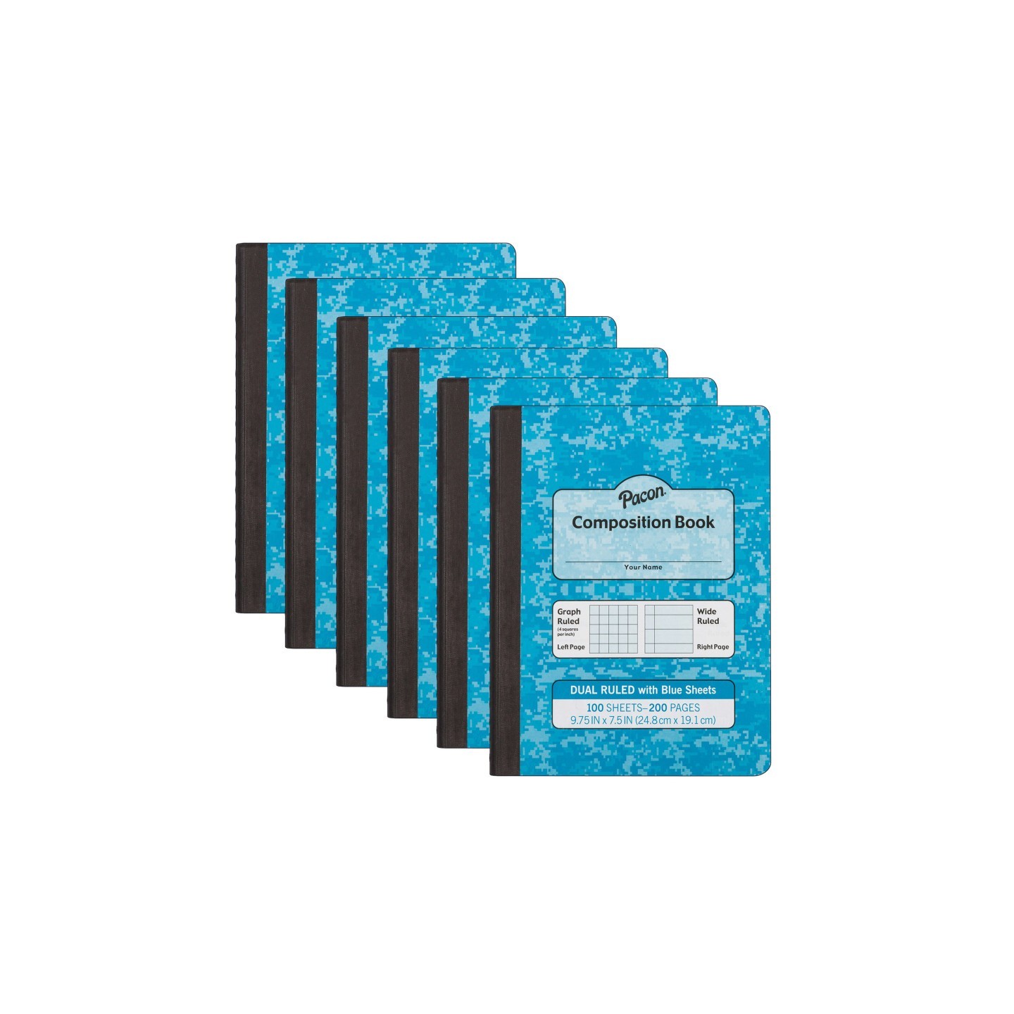 Pacon® Dual Ruled Composition Book, Blue, 1/4" Grid & 3/8" Wide Ruled, 9-3/4" x 7-1/2", 100 Sheets, Pack of 12