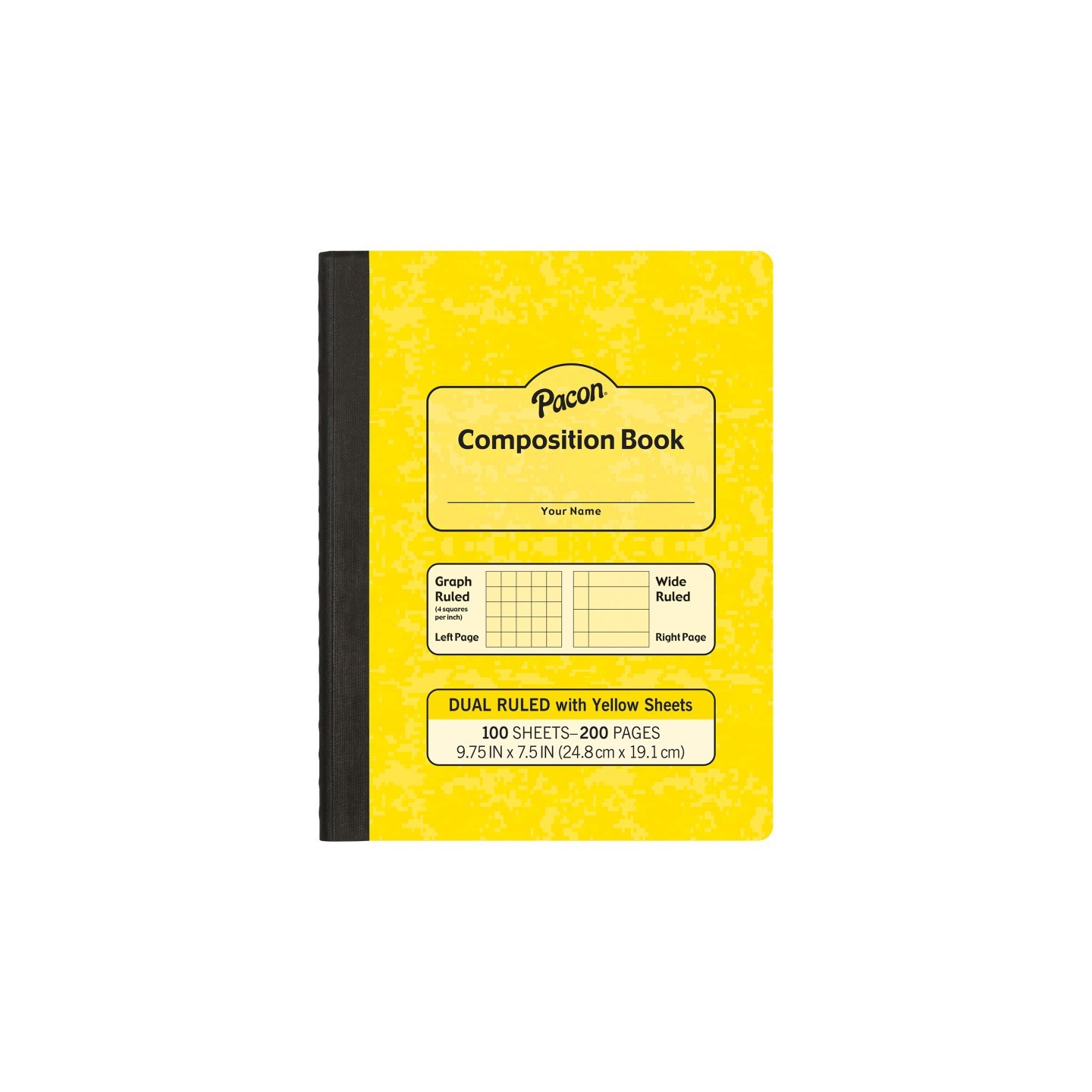 Pacon® Dual Ruled Composition Book, Yellow, 1/4 in grid and 3/8 in (wide) 9-3/4" x 7-1/2", 100 Sheets