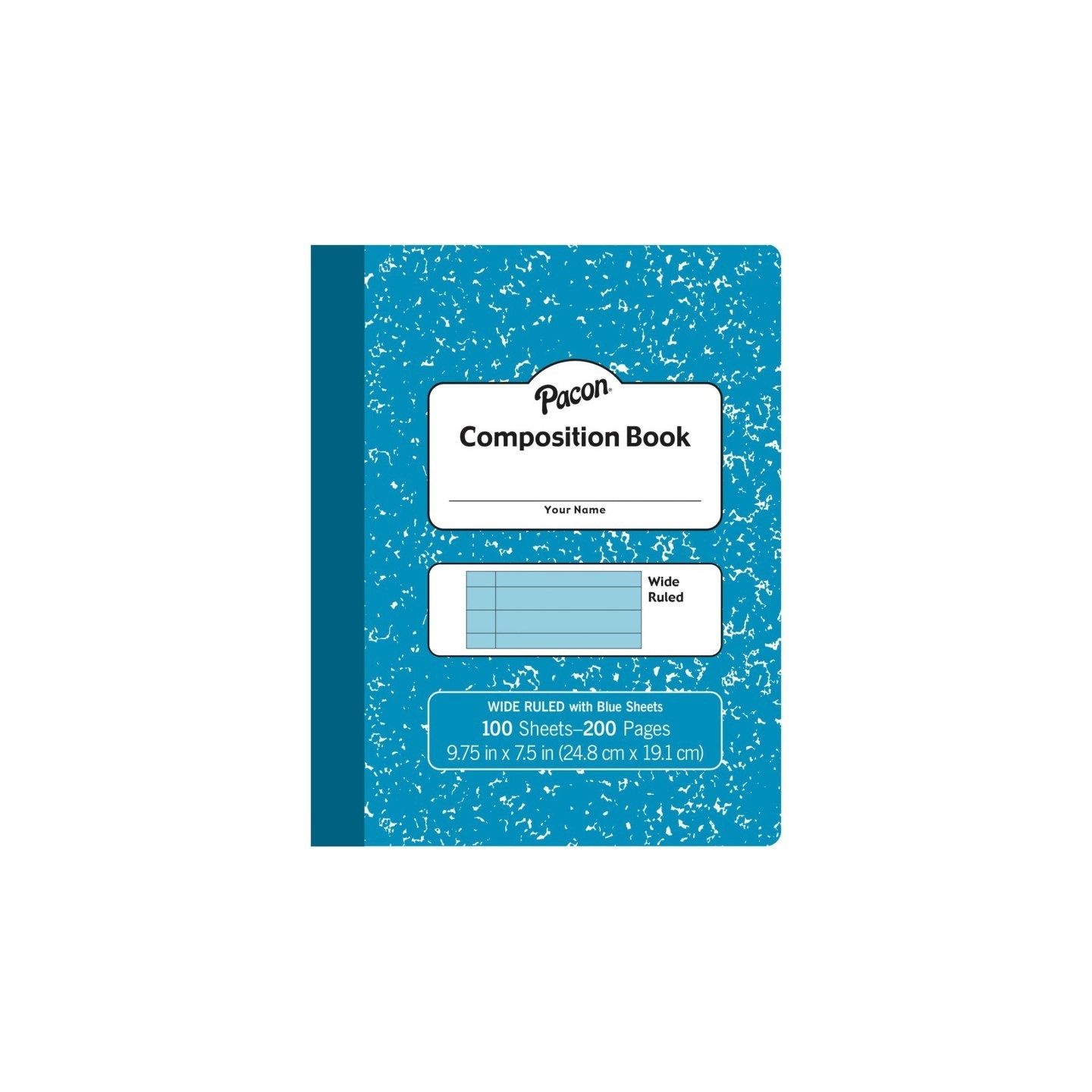 Pacon® Pastel Composition Book, Blue Marble Cover, Light Blue Sheets, 3/8" Ruled, 9-3/4" x 7-1/2", 100 Sheets