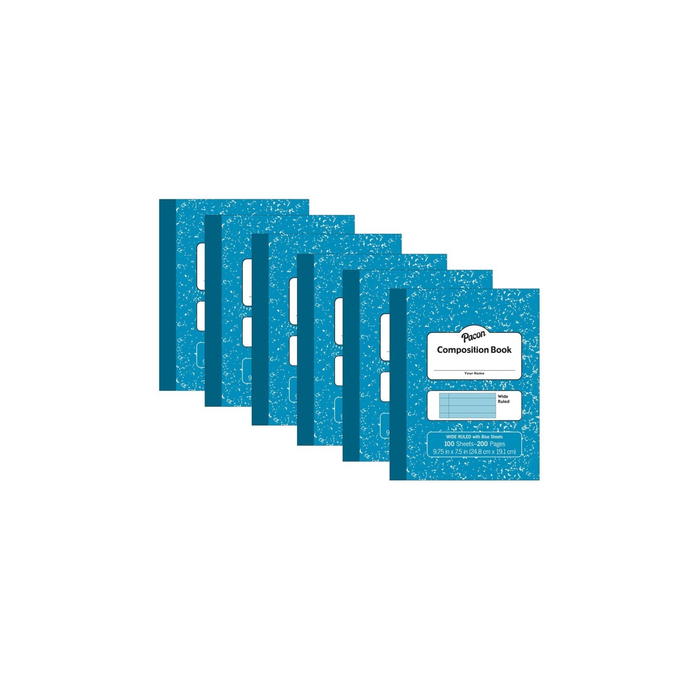 Pacon® Pastel Composition Book, Blue Marble Cover, Light Blue Sheets, 3/8" Ruled, 9-3/4" x 7-1/2", 100 Sheets, Pack of 6