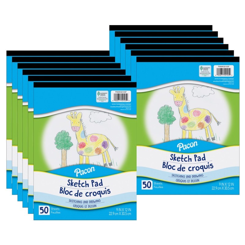 Pacon® Sketch Pad, White, 9" x 12", 50 Sheets, Pack of 12