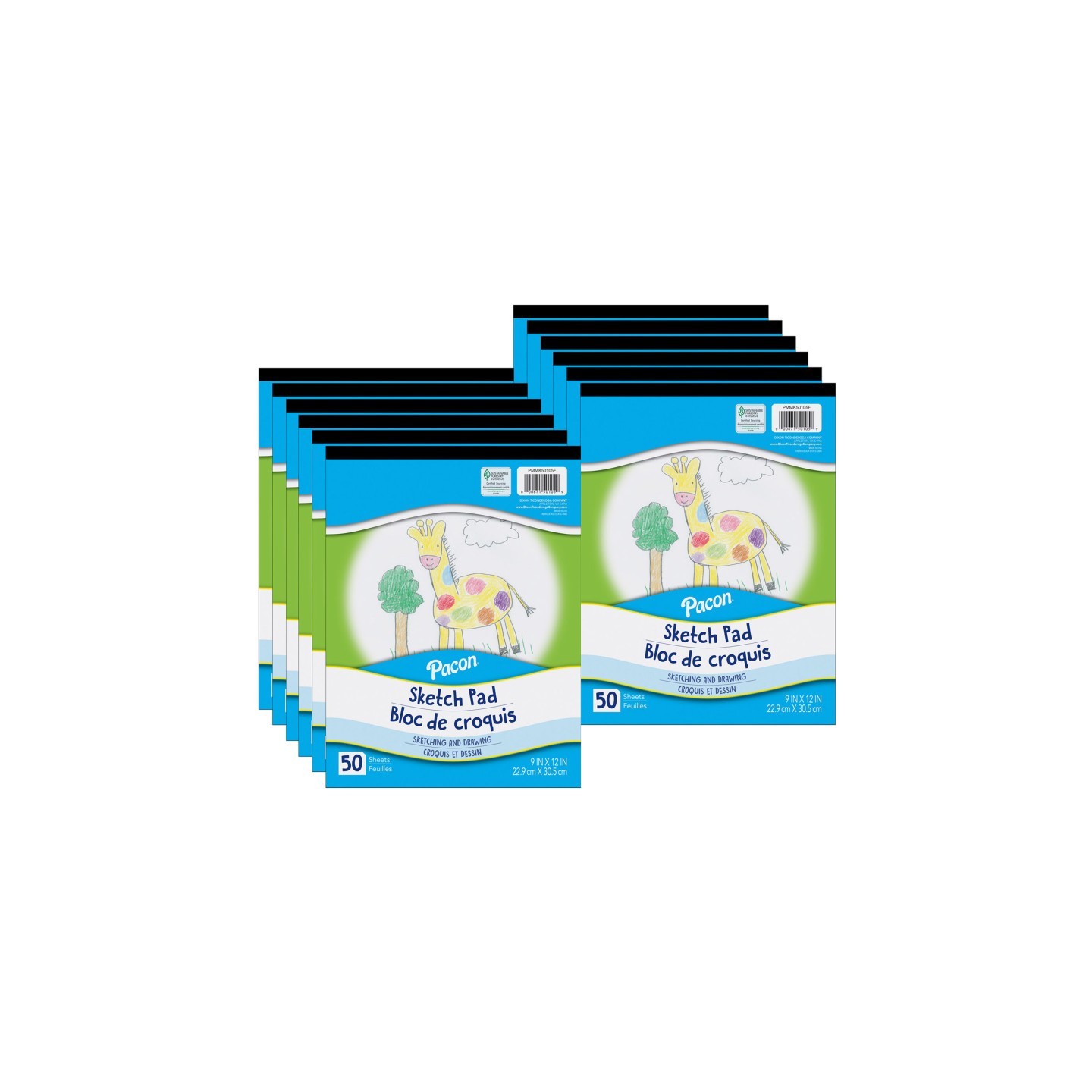Pacon® Sketch Pad, White, 9" x 12", 50 Sheets, Pack of 12