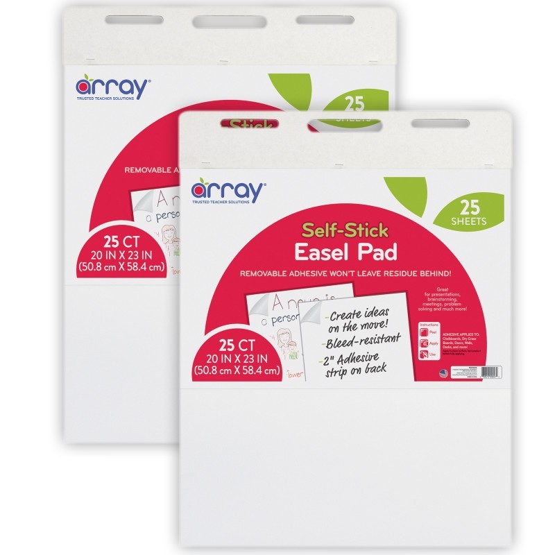 Array® Easel Pad, Self-Adhesive, White, Self-Adhesive, 20" x 23", 25 Sheets, Pack of 2