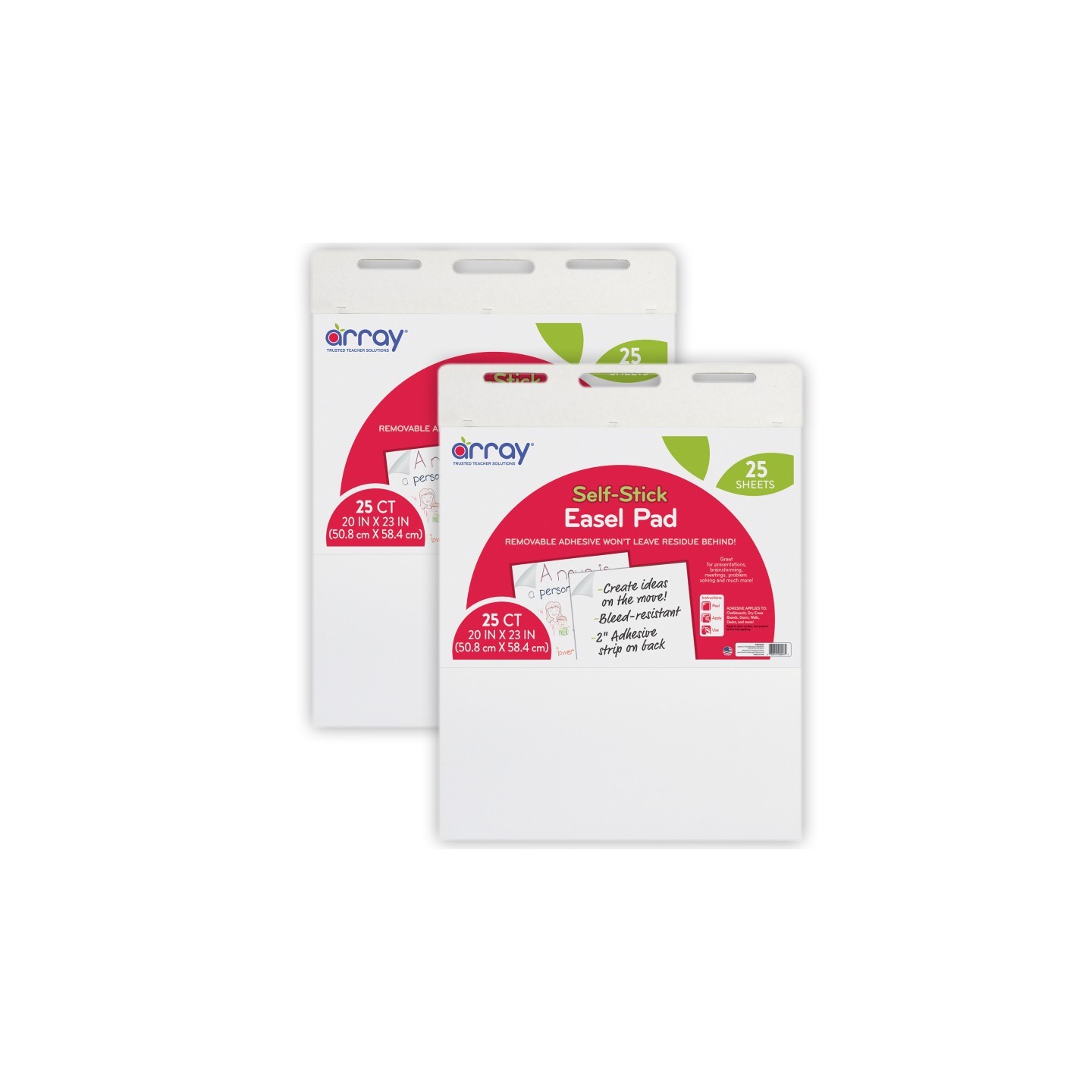 Array® Easel Pad, Self-Adhesive, White, Self-Adhesive, 20" x 23", 25 Sheets, Pack of 2