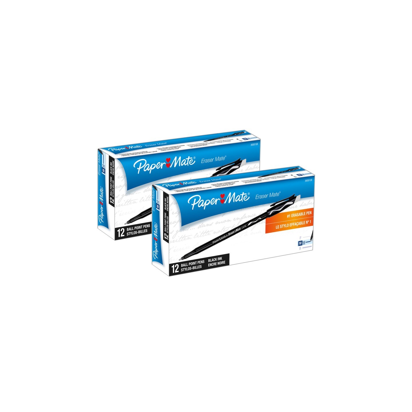 Paper Mate® Eraser Mate® Erasable Pen, Medium Point, Black, 12 Per Pack, 2 Packs