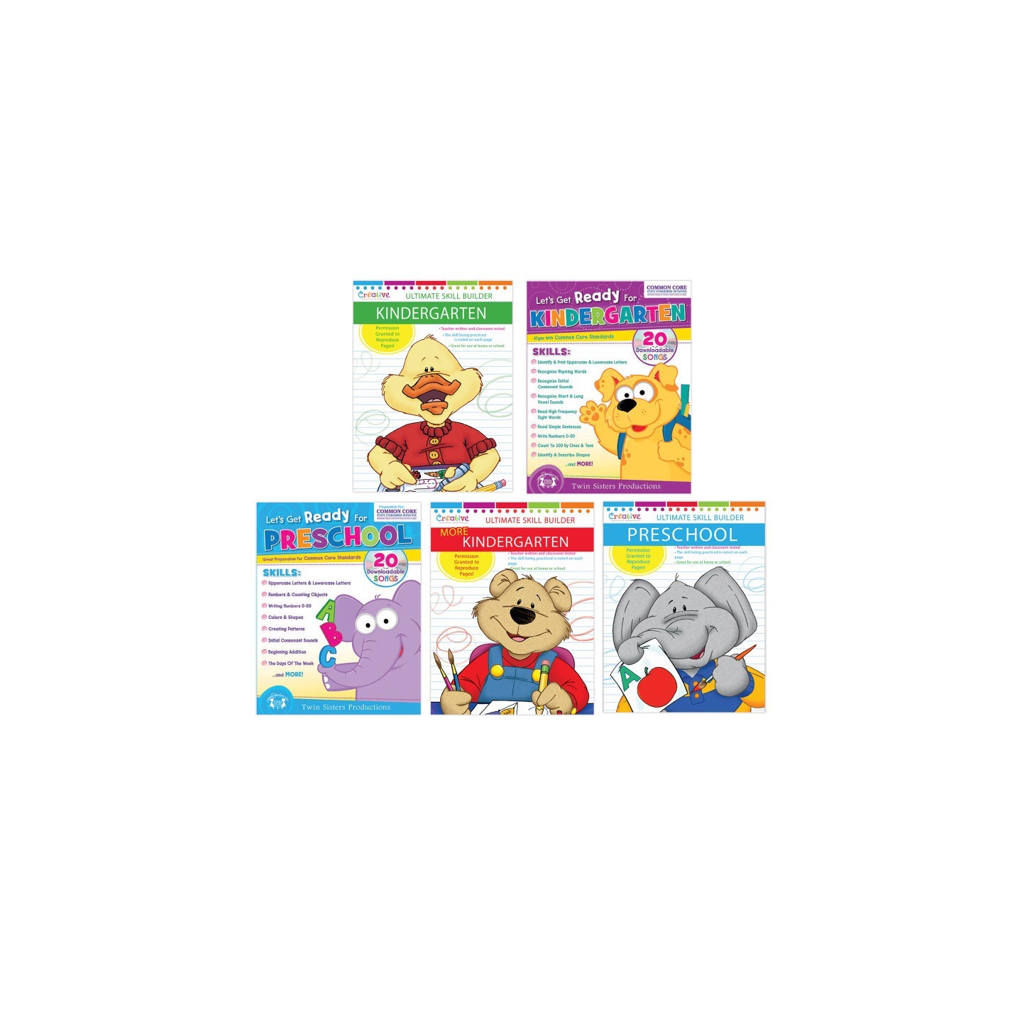 Twin Sisters Productions Preschool-Kindergarten Workbook Bundle, Set of 5