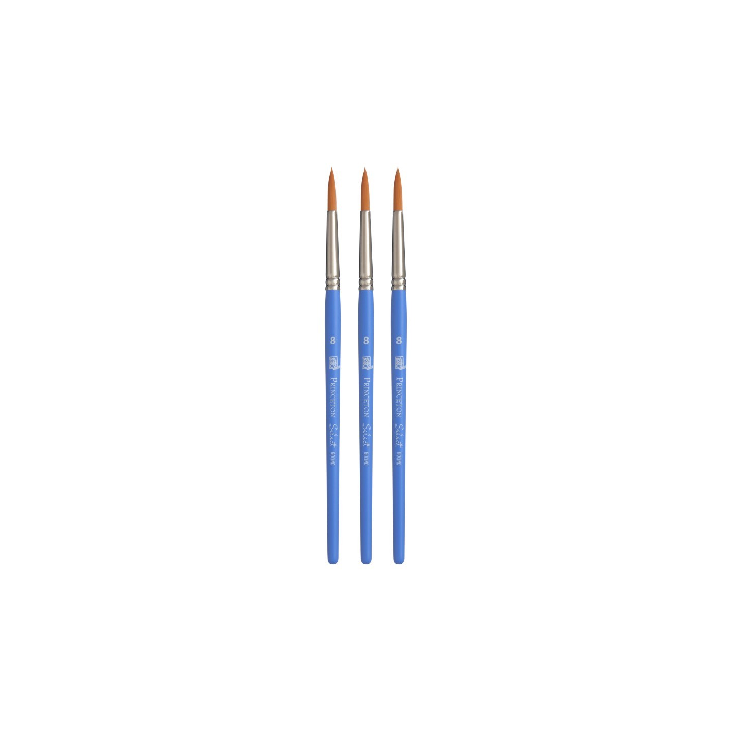 Princeton Select Artiste Round Brush, Synthetic Bristles, Short Handle Mixed Media Paintbrush, Jewel Blue, Size 8, Pack of 3