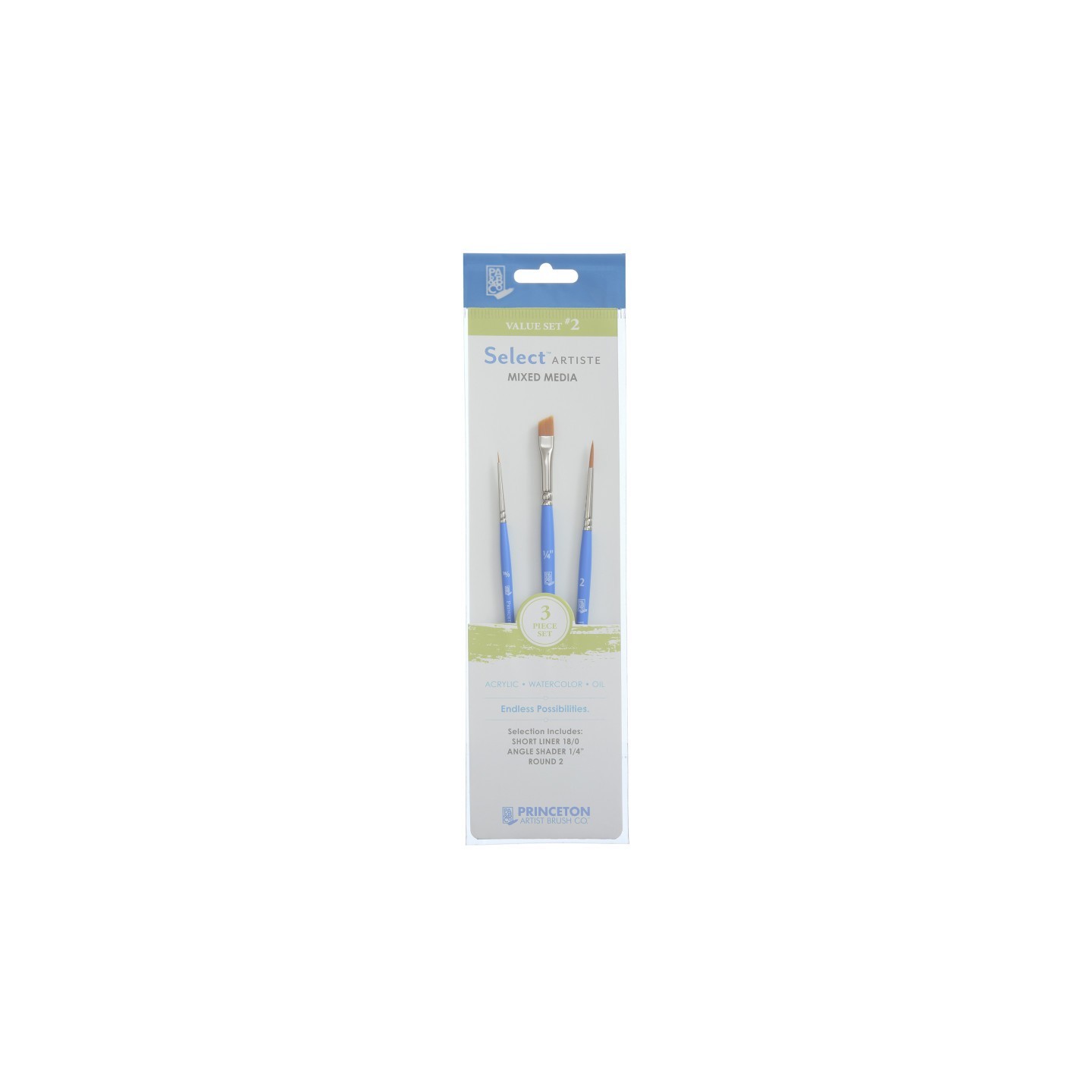 Princeton Select Artiste Brush Set No. 2, Synthetic Bristles, Short Handle Mixed Media Paintbrush, Jewel Blue, 3 Pieces