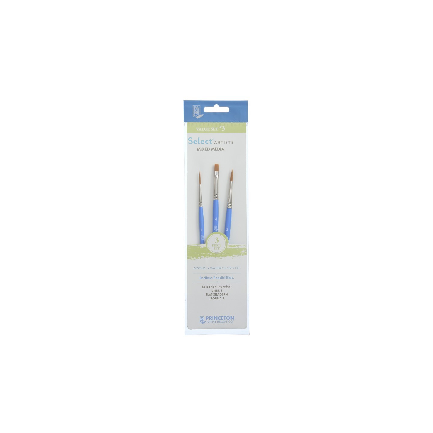 Princeton Select Artiste Brush Set No. 3, Synthetic Bristles, Short Handle Mixed Media Paintbrush, Jewel Blue, 3 Pieces