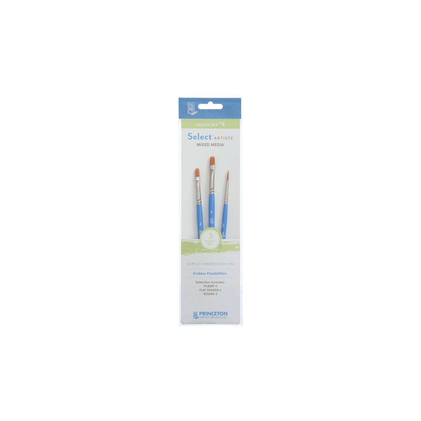 Princeton Select Artiste Brush Set No. 4, Synthetic Bristles, Short Handle Mixed Media Paintbrush, Jewel Blue, 3 Pieces
