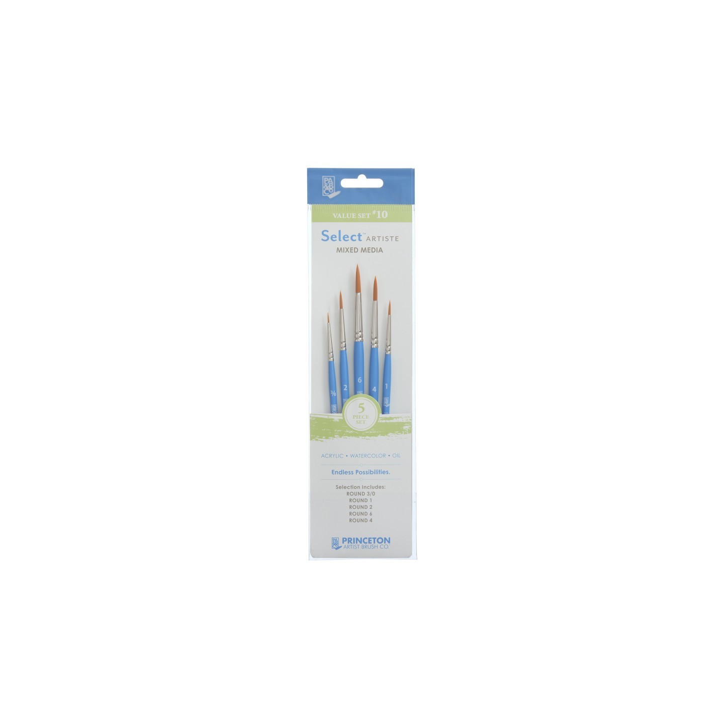 Princeton Select Artiste Brush Set No. 10, Synthetic Bristles, Short Handle Mixed Media Paintbrush, Jewel Blue, 5 Pieces