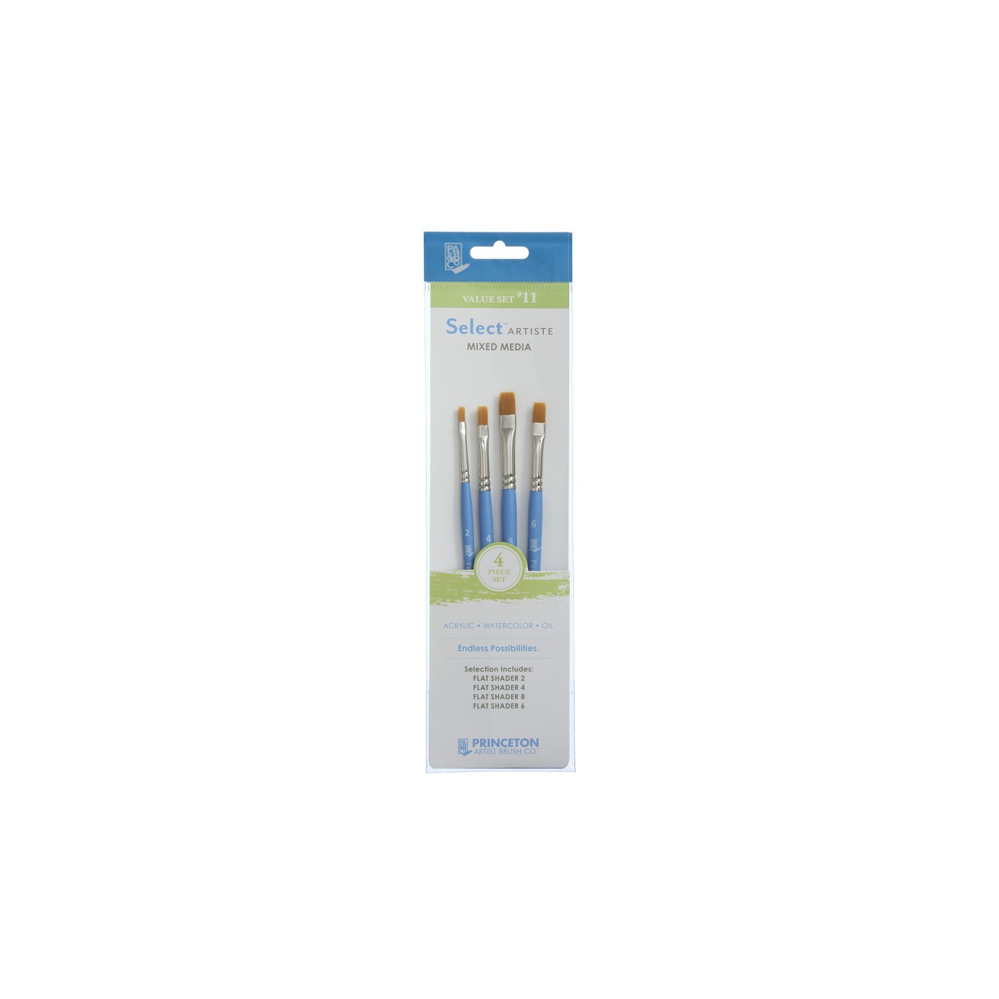 Princeton Select Artiste Brush Set No. 11, Synthetic Bristles, Short Handle Mixed Media Paintbrush, Jewel Blue, 4 Pieces