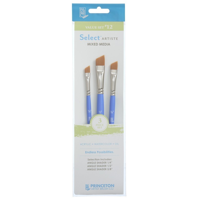 Princeton Select Artiste Brush Set No. 12, Synthetic Bristles, Short Handle Mixed Media Paintbrush, Jewel Blue, 3 Pieces