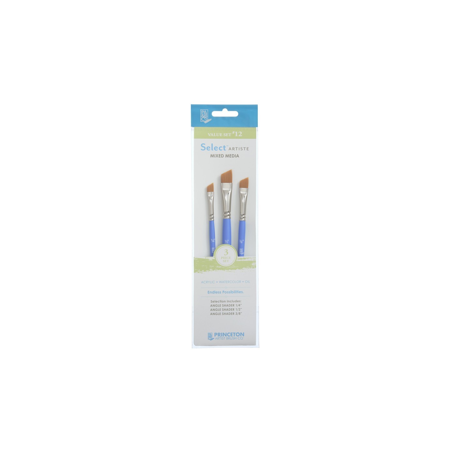 Princeton Select Artiste Brush Set No. 12, Synthetic Bristles, Short Handle Mixed Media Paintbrush, Jewel Blue, 3 Pieces